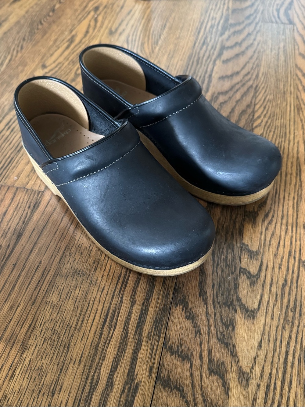 Black Leather Nursing Clogs